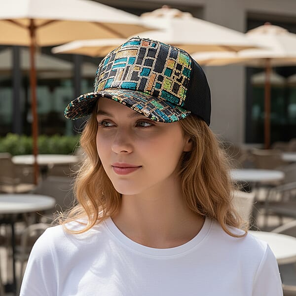 Shop Lc Tamsy Black With Multi 2pcs Set Sequin Cap (22.83 In)