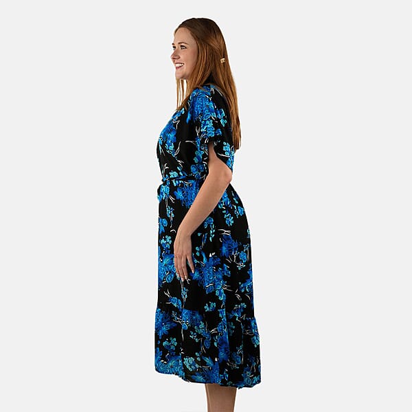 Shop Lc Tamsy Blue Floral Front Placket Shirt Dress With Fabric Waist Tie - One Size Fits Most