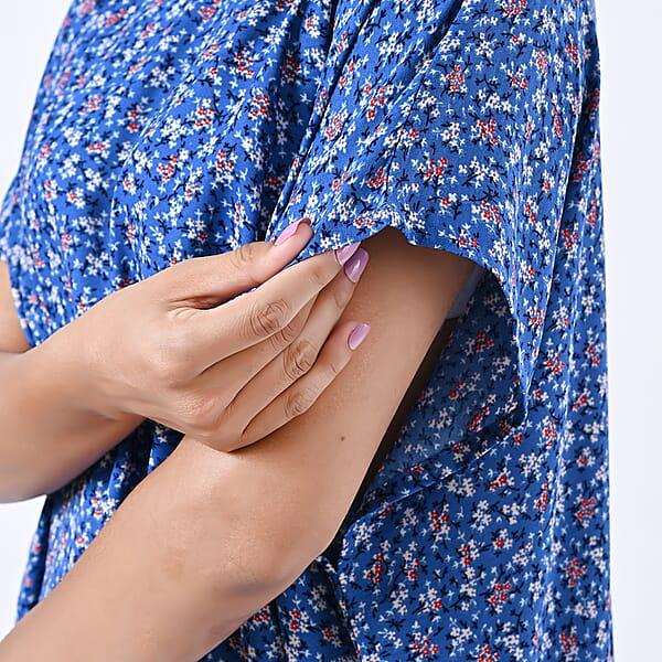 Shop Lc Tamsy Blue Floral Polyester Crepe Kaftan Dress With Belt - One Size Fits Most