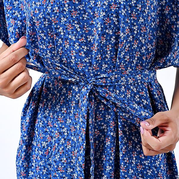 Shop Lc Tamsy Blue Floral Polyester Crepe Kaftan Dress With Belt - One Size Fits Most