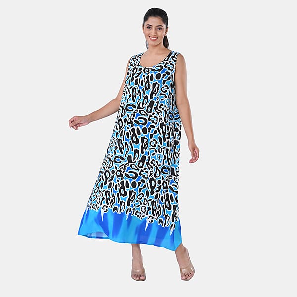 Shop Lc TAMSY Blue Leopard Sleeveless A-Line Midaxi Dress - One Size Fits Most