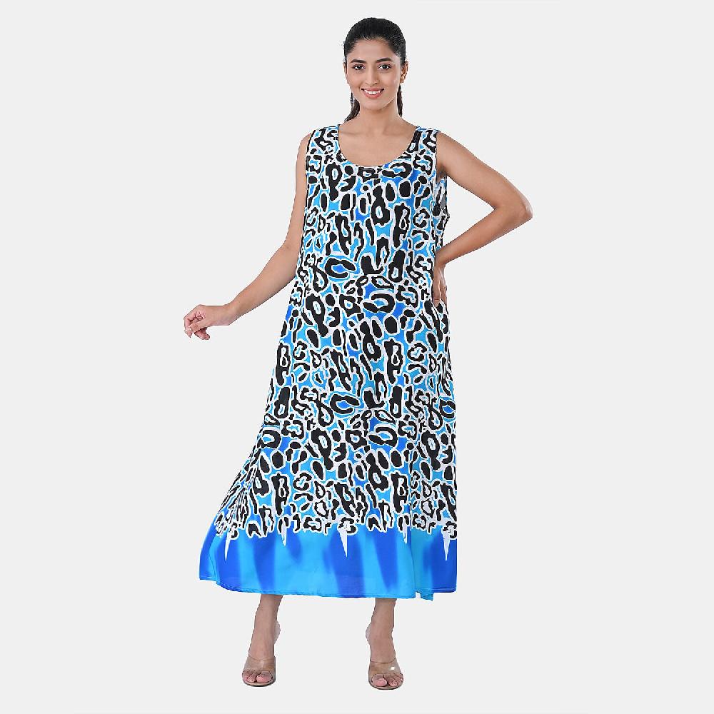 shop lc TAMSY Blue Leopard Sleeveless A-Line Midaxi Dress - One Size Fits Most