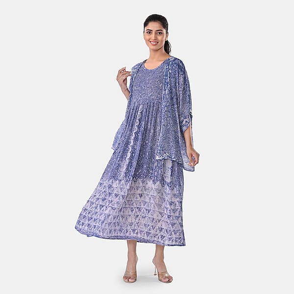 Shop Lc TAMSY Blue Smocked Sleeveless Dress With Kimono Twinset - One Size Fits Most