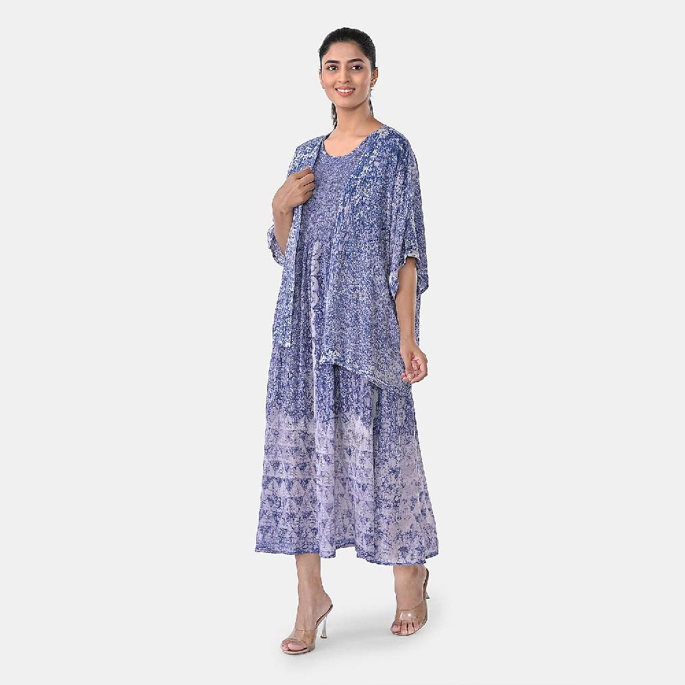 shop lc TAMSY Blue Smocked Sleeveless Dress with Kimono Twinset - One Size Fits Most