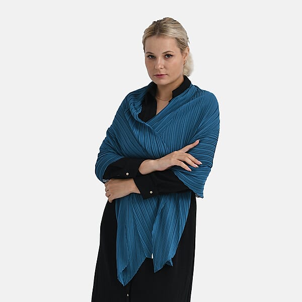 Shop Lc Tamsy Blue Terahertz 75ctw Pleated Polyester Scarf