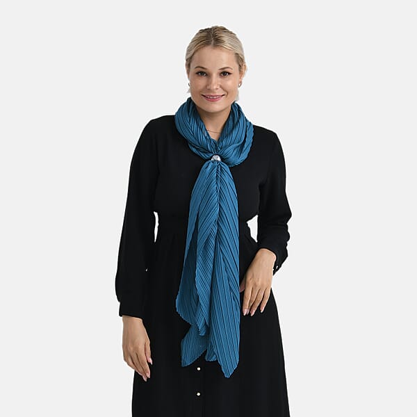 Shop Lc Tamsy Blue Terahertz 75ctw Pleated Polyester Scarf
