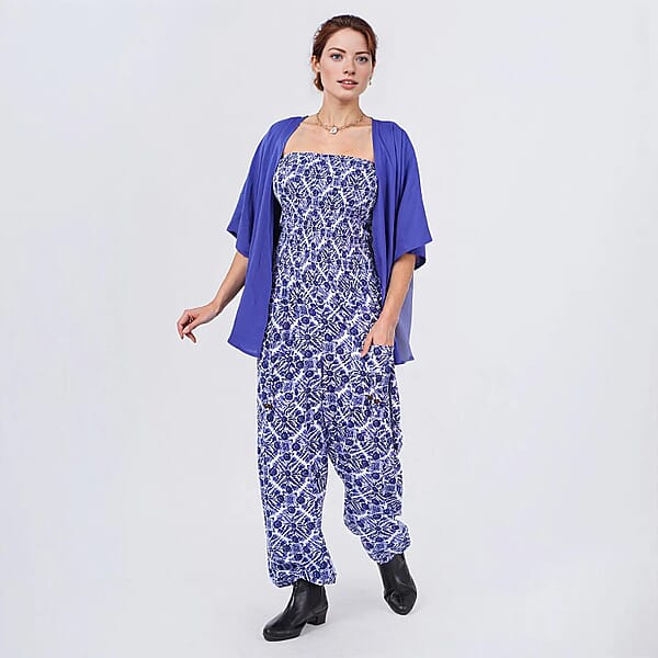 Shop Lc Tamsy Blue Tile Smocked Jumpsuit With Blue Kimono Set - One Size Fits Most