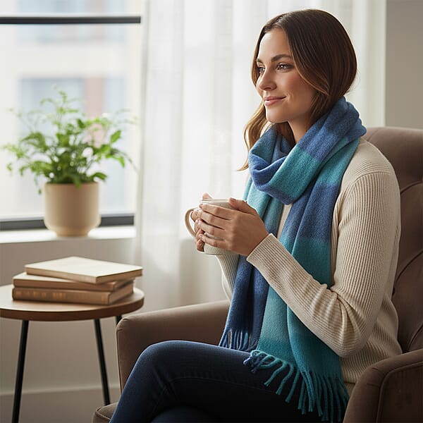 Shop Lc Tamsy Blue With Multi Color Scarf With Fringe