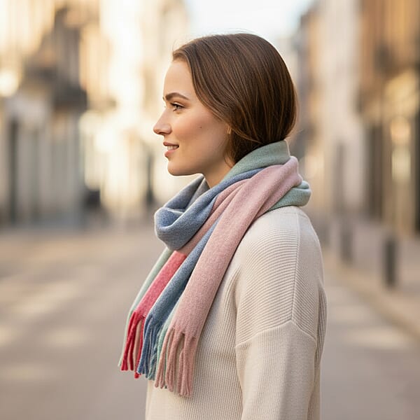 Shop Lc Tamsy Blue With Multi Color Scarf With Fringes