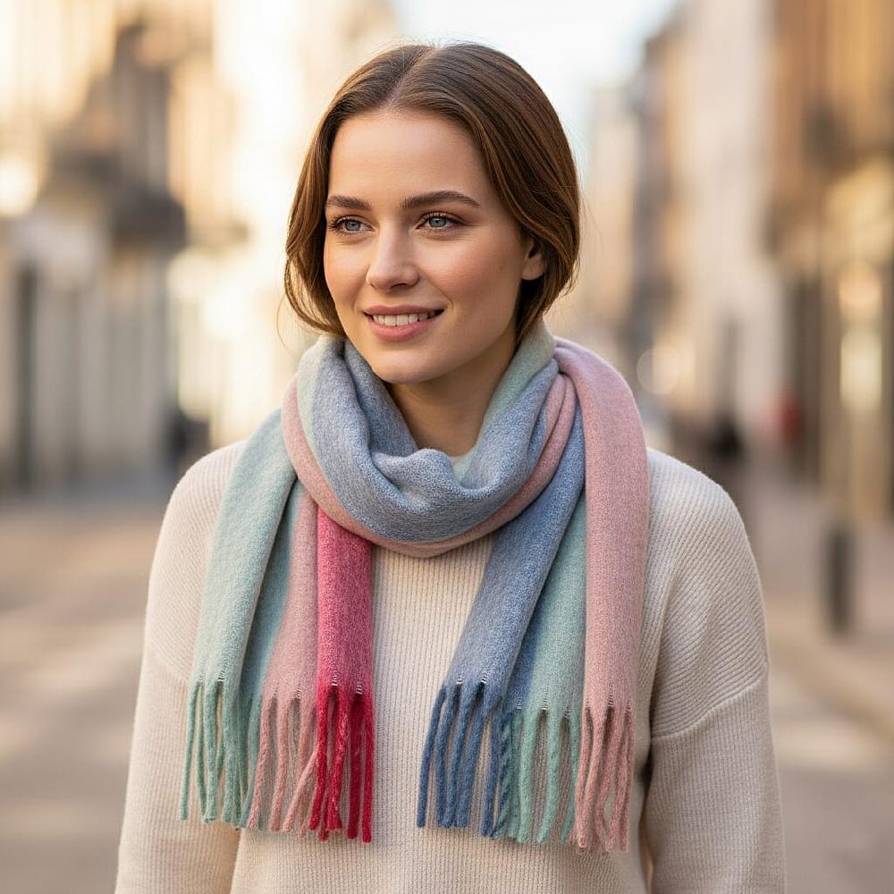 shop lc Tamsy Blue with Multi Color Scarf with Fringes