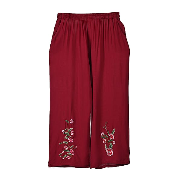Shop Lc TAMSY Brick Red Floral Embroidered Lounge Pant With Two Pockets – One Size Fits Most