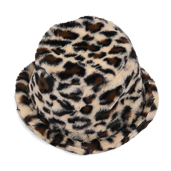 Shop Lc Tamsy Brown Leopard Pattern Faux Fur Set Of Bucket Hat And Scarf