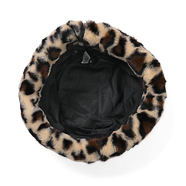 Shop Lc Tamsy Brown Leopard Pattern Faux Fur Set Of Bucket Hat And Scarf