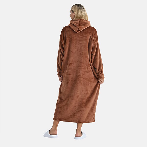 Shop Lc Tamsy Brown Long Fleece Hoodie Sweater Blanket With 2 Front Pockets