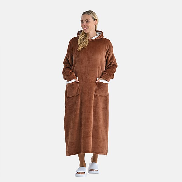 Shop Lc Tamsy Brown Long Fleece Hoodie Sweater Blanket With 2 Front Pockets