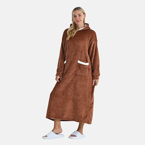 Shop Lc Tamsy Brown Long Fleece Hoodie Sweater Blanket With 2 Front Pockets