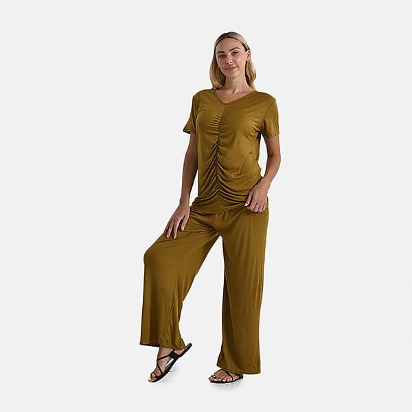 Shop Lc TAMSY Citrine Jersey Knit 2 Piece Set With Front Rouche – One Size Fits Most