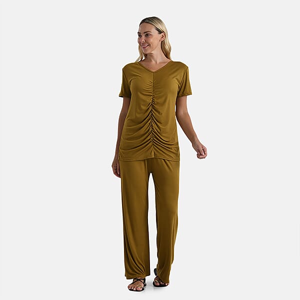 Shop Lc TAMSY Citrine Jersey Knit 2 Piece Set With Front Rouche – One Size Fits Most