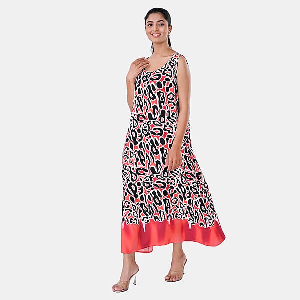 Shop Lc TAMSY Coral Leopard Sleeveless A-Line Midaxi Dress - One Size Fits Most
