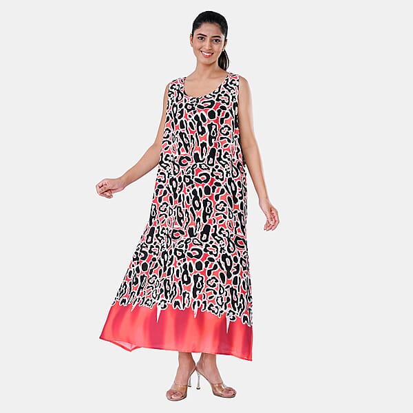 Shop Lc TAMSY Coral Leopard Sleeveless A-Line Midaxi Dress - One Size Fits Most