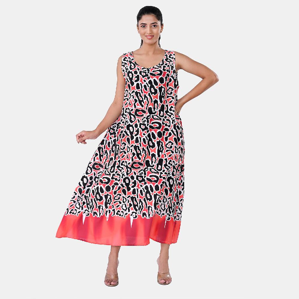 shop lc TAMSY Coral Leopard Sleeveless A-Line Midaxi Dress - One Size Fits Most