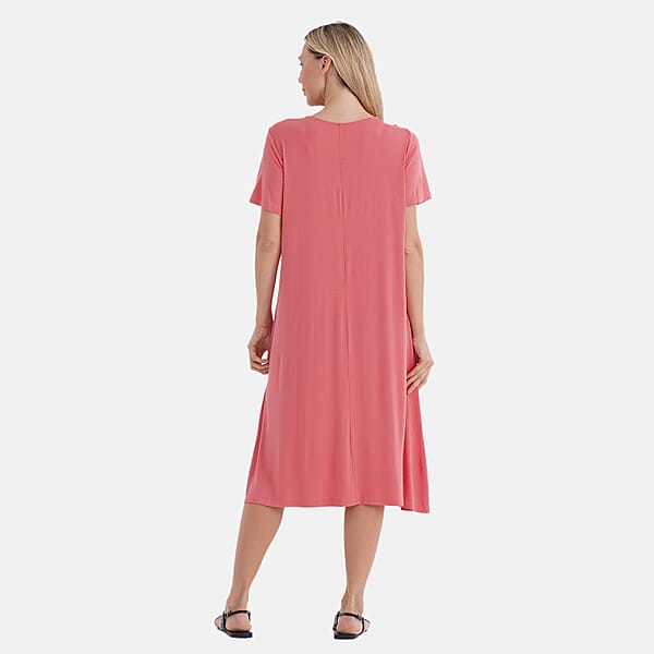 Shop Lc TAMSY Coral Solid Knit Summer House Dress With Sleeves - One Size Fits Most