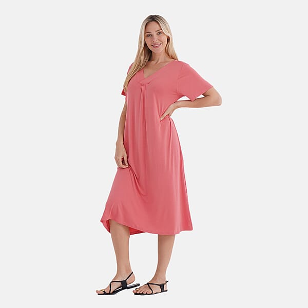 Shop Lc TAMSY Coral Solid Knit Summer House Dress With Sleeves - One Size Fits Most