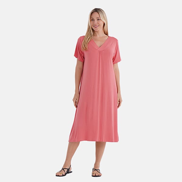 Shop Lc TAMSY Coral Solid Knit Summer House Dress With Sleeves - One Size Fits Most