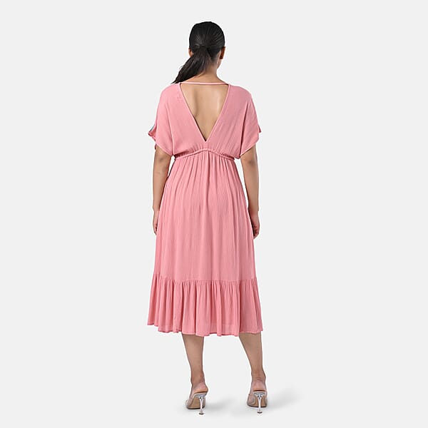 Shop Lc Tamsy Coral Summer Beach Midi Dress With Sequin Embroidery - One Size Fits Most