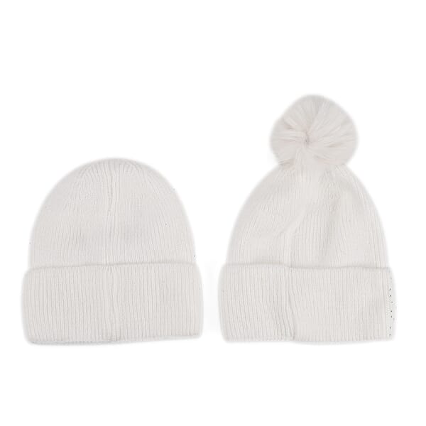 Shop Lc Tamsy Crystal Knitted 1pc Pompom Hat And 1pc Crystal Hat - White