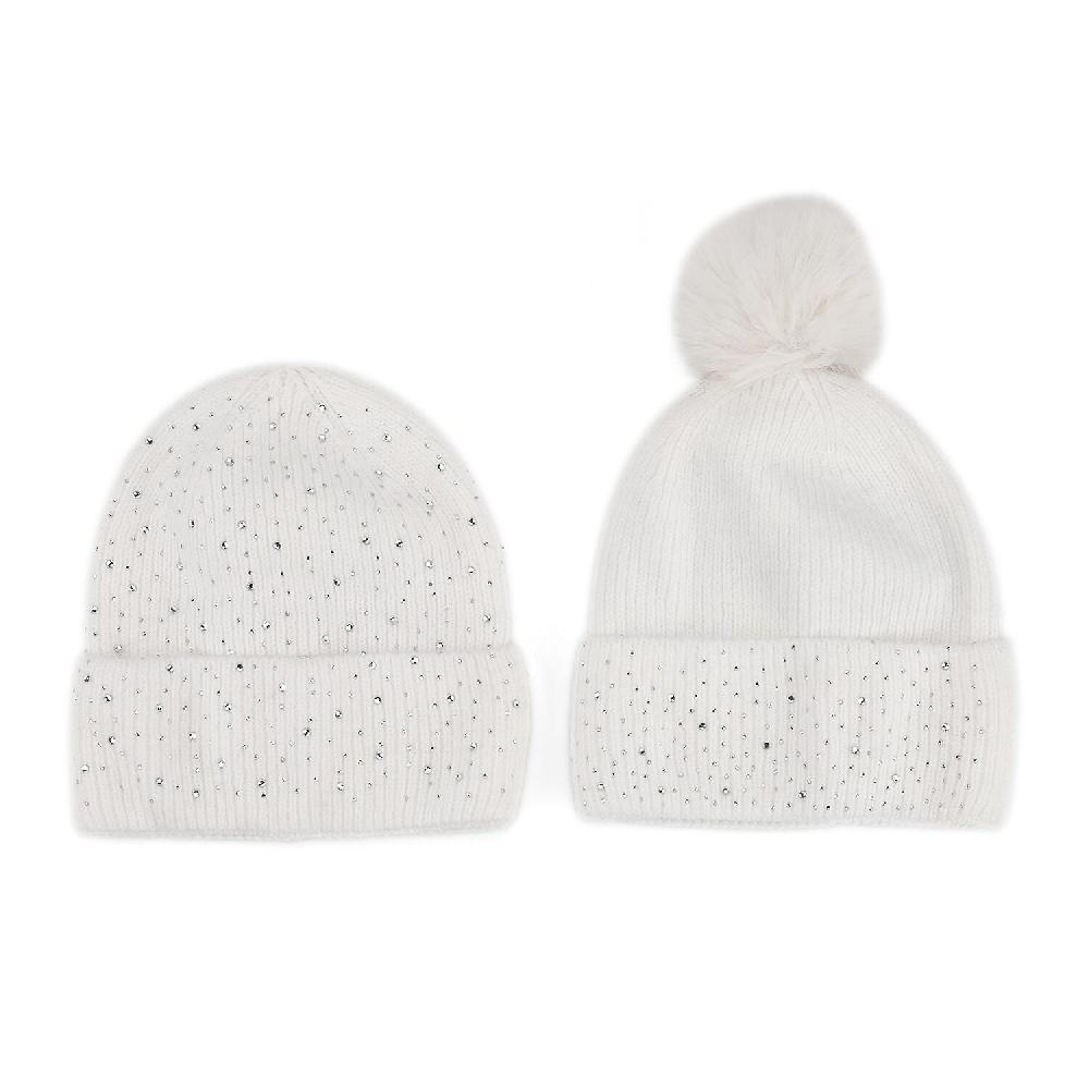 shop lc Tamsy Crystal Knitted 1pc Pompom Hat and 1pc Crystal Hat - White