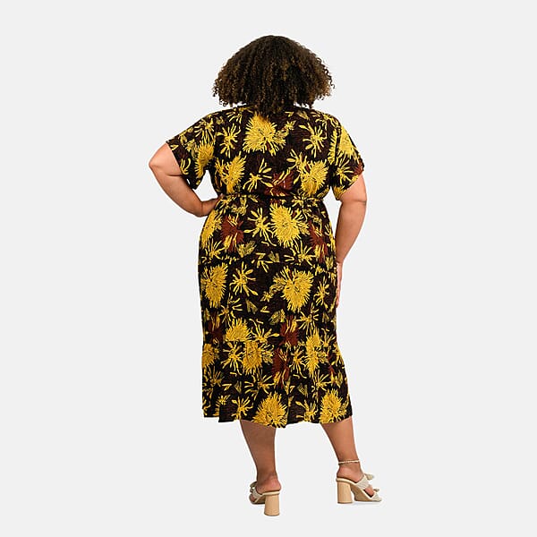 Shop Lc Tamsy Dandelion Front Placket Shirt Dress With Fabric Waist Tie - One Size Fits Most