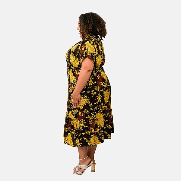 Shop Lc Tamsy Dandelion Front Placket Shirt Dress With Fabric Waist Tie - One Size Fits Most
