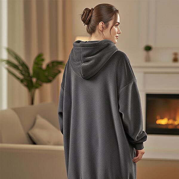 Shop Lc Tamsy Dark Grey Warm And Cozy Flannel Hoodie Blanket - One Size Fits Most