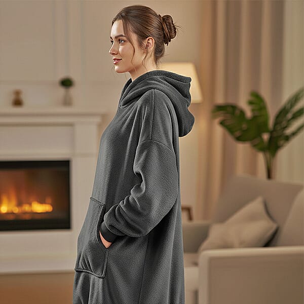 Shop Lc Tamsy Dark Grey Warm And Cozy Flannel Hoodie Blanket - One Size Fits Most