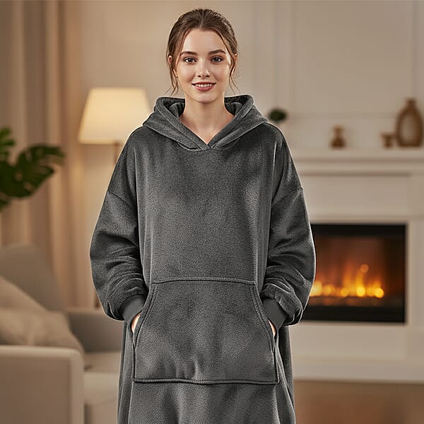 Shop Lc Tamsy Dark Grey Warm And Cozy Flannel Hoodie Blanket - One Size Fits Most