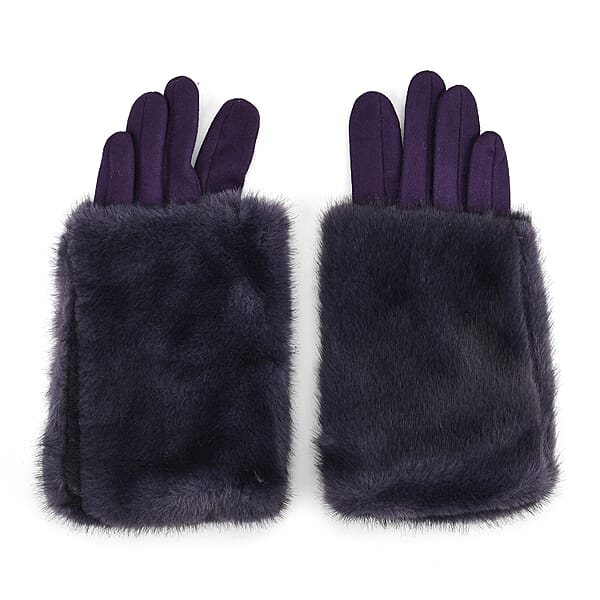 Shop Lc Tamsy Dark Purple Faux Fur Gloves With Screen Touch Function