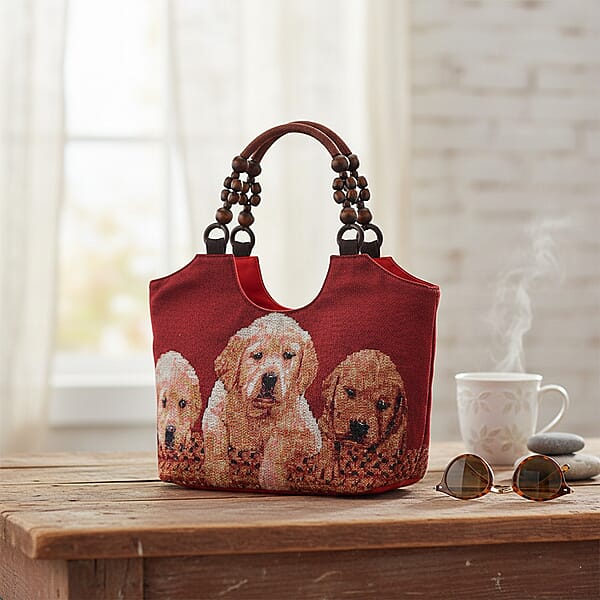 Shop Lc Tamsy Dogs Pattern Tote Bag With Wooden Beads Handle