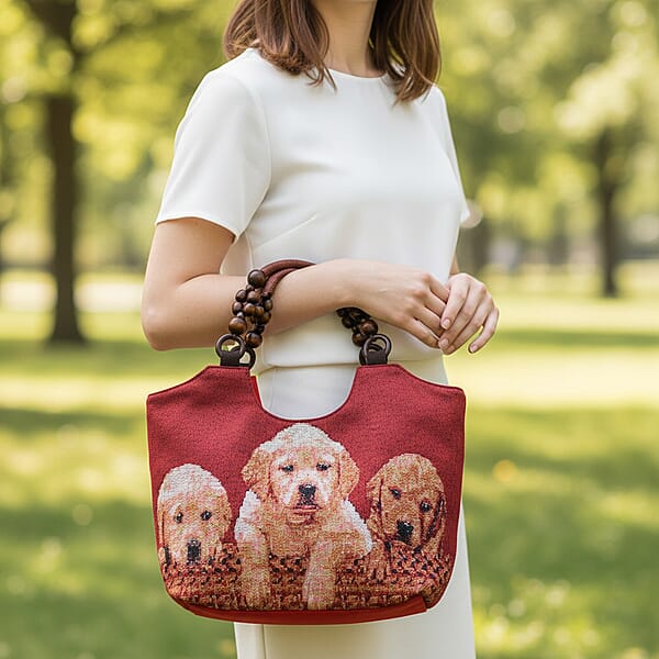 Shop Lc Tamsy Dogs Pattern Tote Bag With Wooden Beads Handle