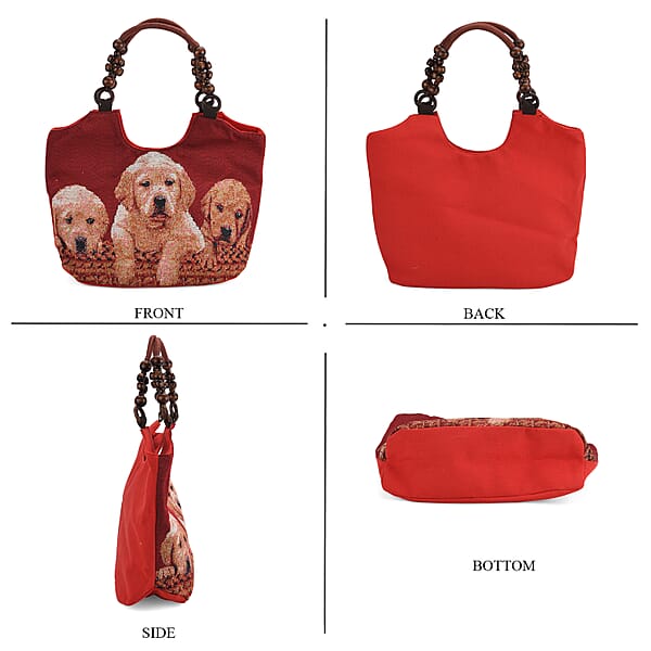 Shop Lc Tamsy Dogs Pattern Tote Bag With Wooden Beads Handle