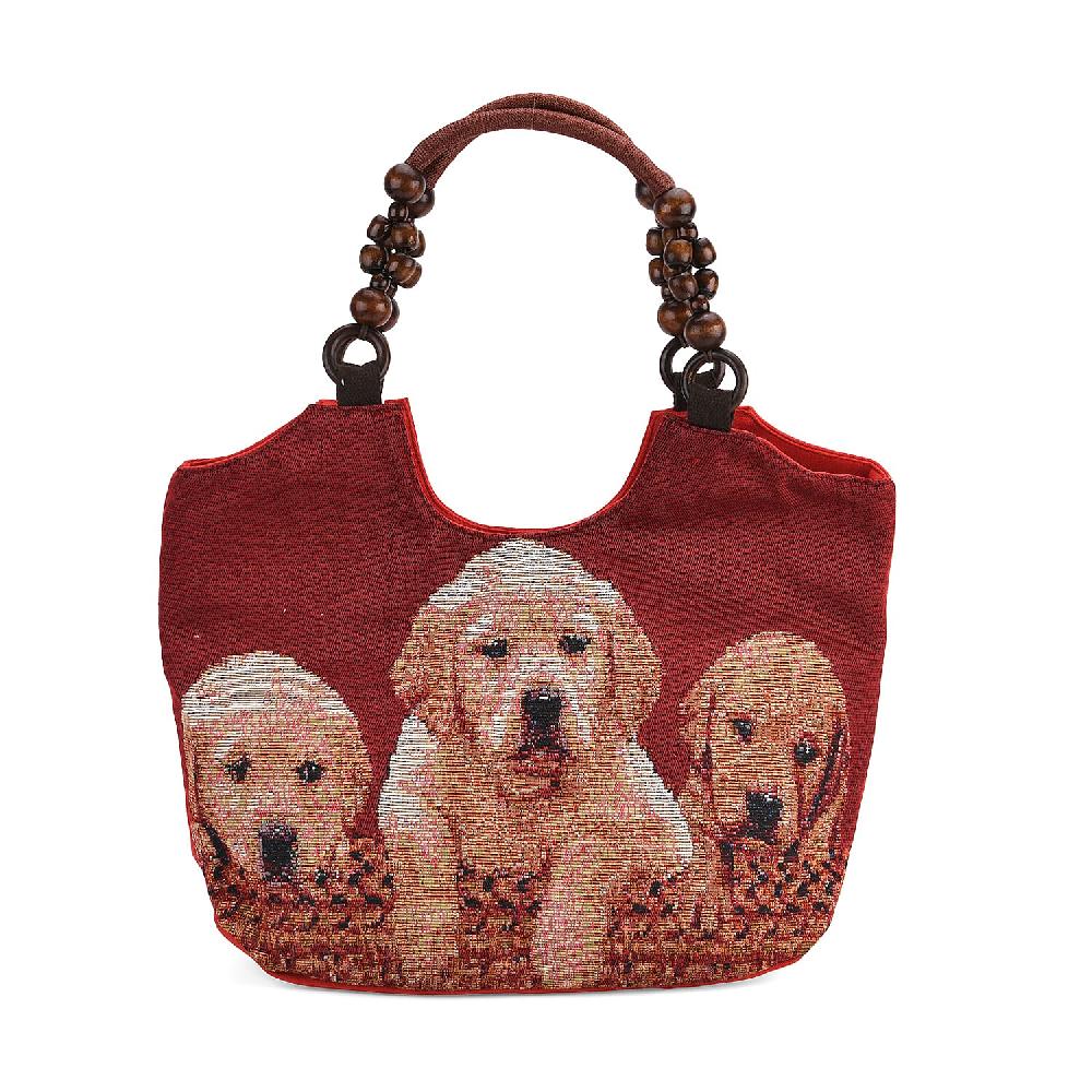 shop lc Tamsy Dogs Pattern Tote Bag with Wooden Beads Handle