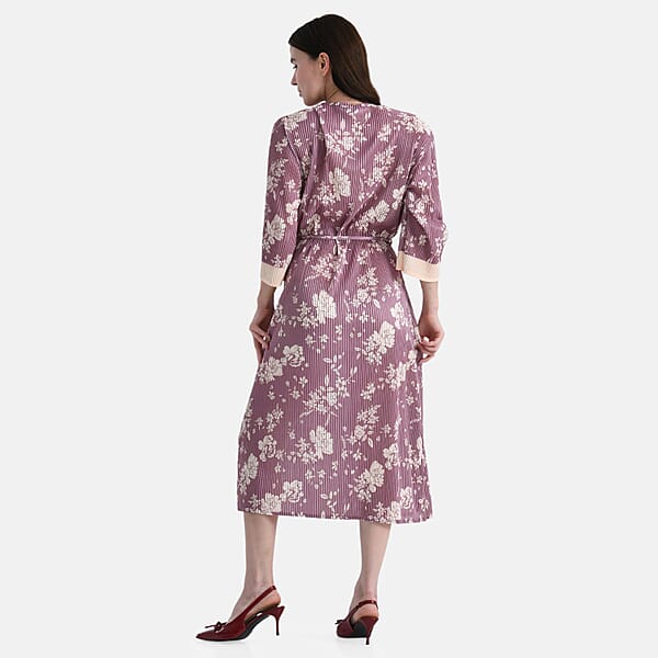 Shop Lc TAMSY Dusty Rose Pleated 3/4 Sleeve Midi Dress With Waist Tie Belt - One Size Fits Most