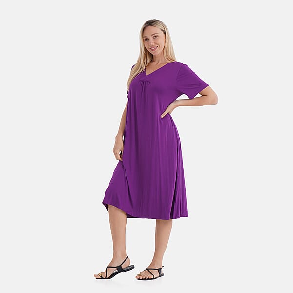 Shop Lc TAMSY Eggplant Solid Knit Summer House Dress With Sleeves - One Size Fits Most
