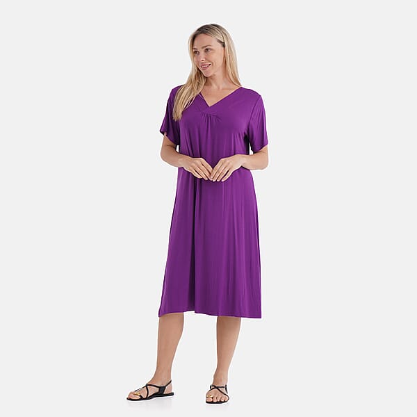 Shop Lc TAMSY Eggplant Solid Knit Summer House Dress With Sleeves - One Size Fits Most