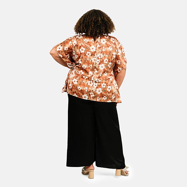 Shop Lc Tamsy Golden Floral Digitally Printed 2 Piece Satin Pant And Blouse Set - One Size Fits Most