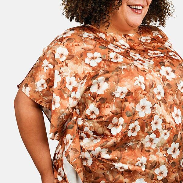 Shop Lc Tamsy Golden Floral Digitally Printed 2 Piece Satin Pant And Blouse Set - One Size Fits Most