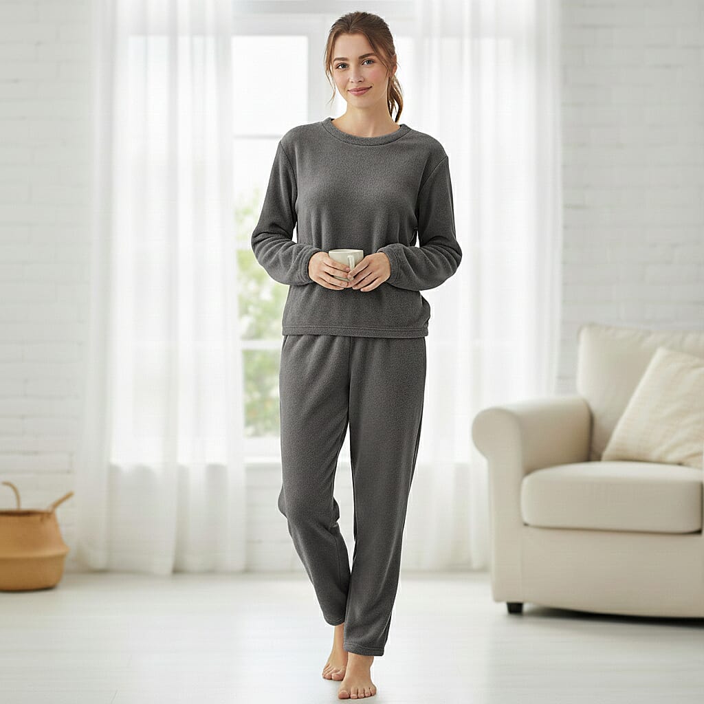 shop lc Tamsy Gray Pajama Set of Top and Bottom - One Size Fits Most