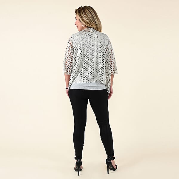 Shop Lc Tamsy Gray Tank Top With Gold Sequins And Cut Out Jacket Set - S