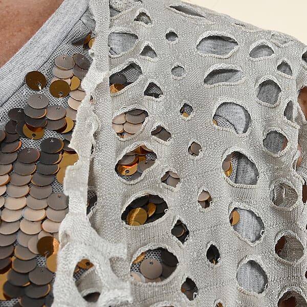 Shop Lc Tamsy Gray Tank Top With Gold Sequins And Cut Out Jacket Set - S