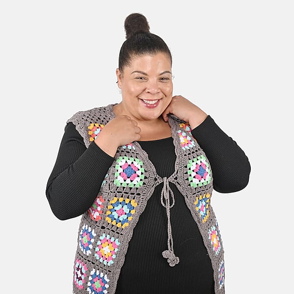 Shop Lc Tamsy Gray Traditional Handwoven Crochet Vest - One Size Fits Most